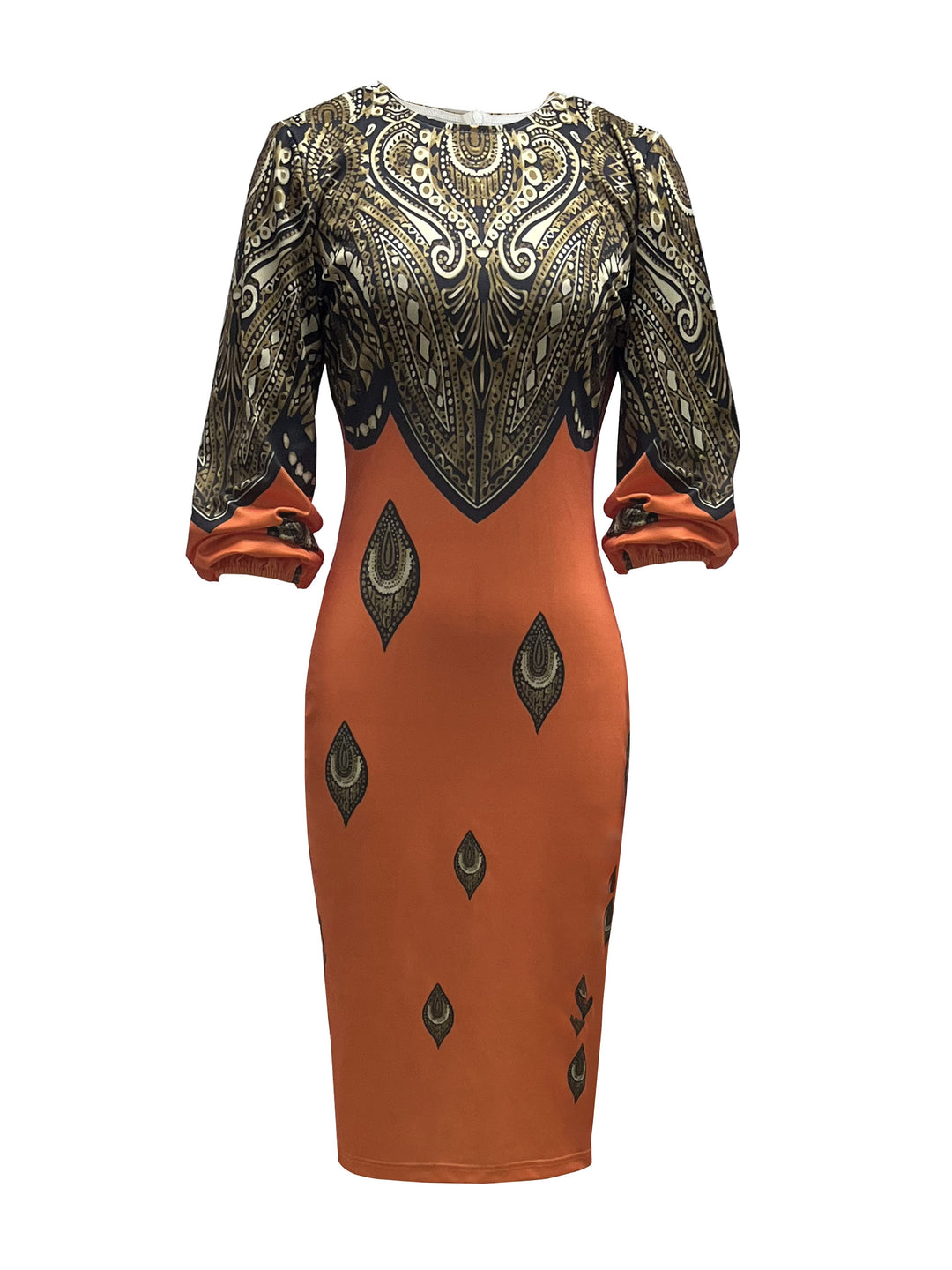 Paisley Print Lantern Long Sleeve Dress, Crew Neck Casual Every Day Dress For Spring & Fall, Women's Clothing