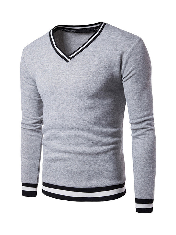 Men's Colorblock Autumn Winter Warm V-Neck Long Sleeve Sweatshirt