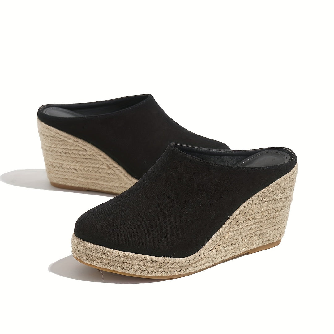 Women's Espadrille Wedge Sandals, Comfy Closed Toe Backless Slip On Heels, Casual Summer Backless Sandals