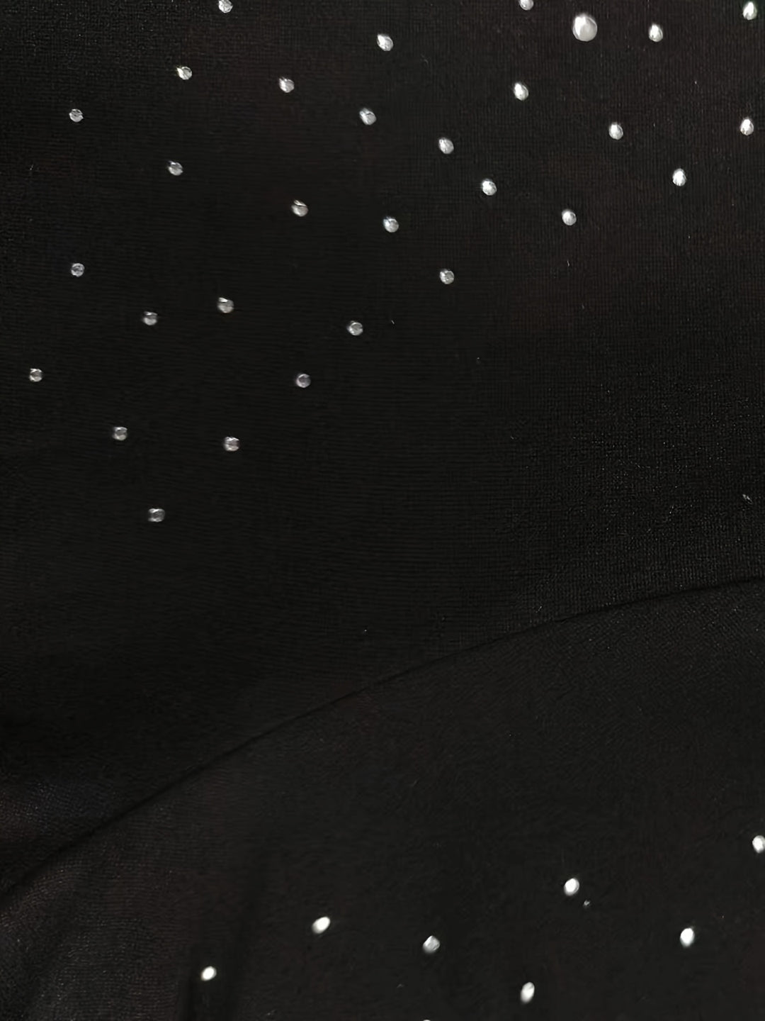 Plus Size Casual T-shirt, Women's Plus Rhinestone Decor Long Sleeve Mock Neck Slim Fit Medium Stretch T-shirt