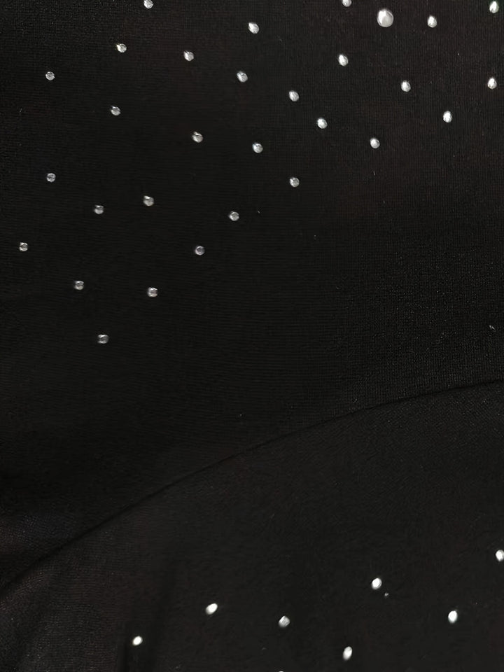 Plus Size Casual T-shirt, Women's Plus Rhinestone Decor Long Sleeve Mock Neck Slim Fit Medium Stretch T-shirt