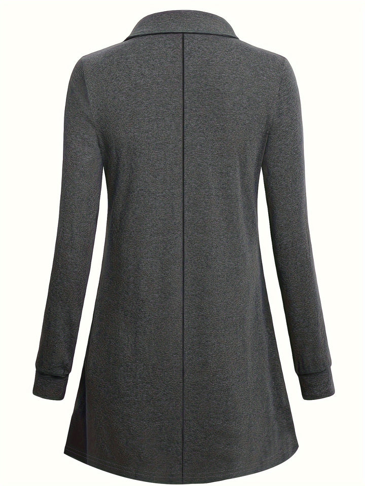 Solid Button Front Pleated Top, Casual Long Sleeve Top For Spring & Fall, Women's Clothing