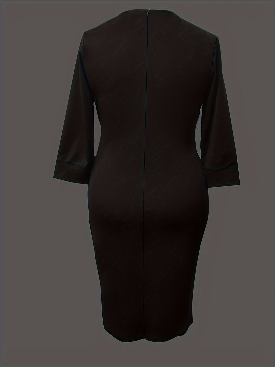 Plus Size Stripe Pattern Bodycon Dress, Elegant Notch Neck Long Sleeve Dress, Women's Plus Size Clothing