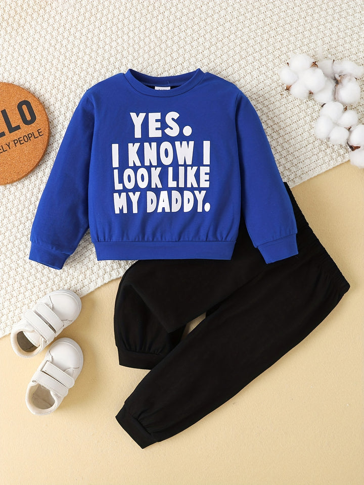 Casual & Comfy Cotton Little Boys Outfit - Letter Graphic Sweatshirt & Pants 2pcs Set