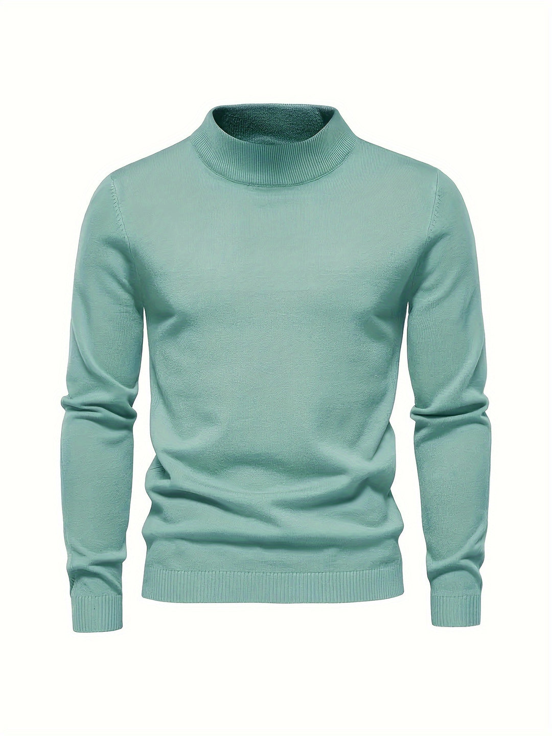 Turtle Neck Knitted Sweater, Men's Casual Warm Solid Mid Stretch Pullover Sweater For Fall Winter