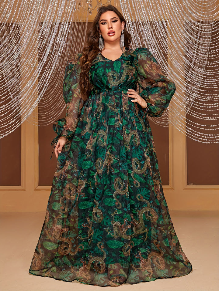 Stylish Plus Size Chiffon Dress with Eye-Catching Print, Versatile for All Events, Women's Plus Size Clothing