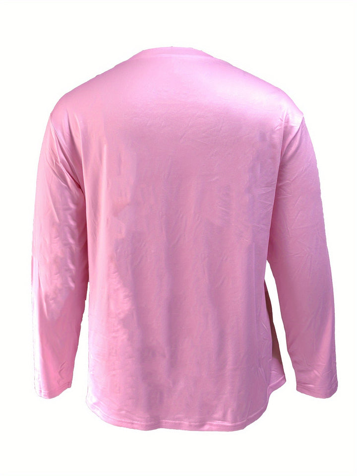 Plus Size Casual Sweatshirt, Women's Plus Cross Heart & Leopard Letter Print Long Sleeve Round Neck Slight Stretch Pullover Top