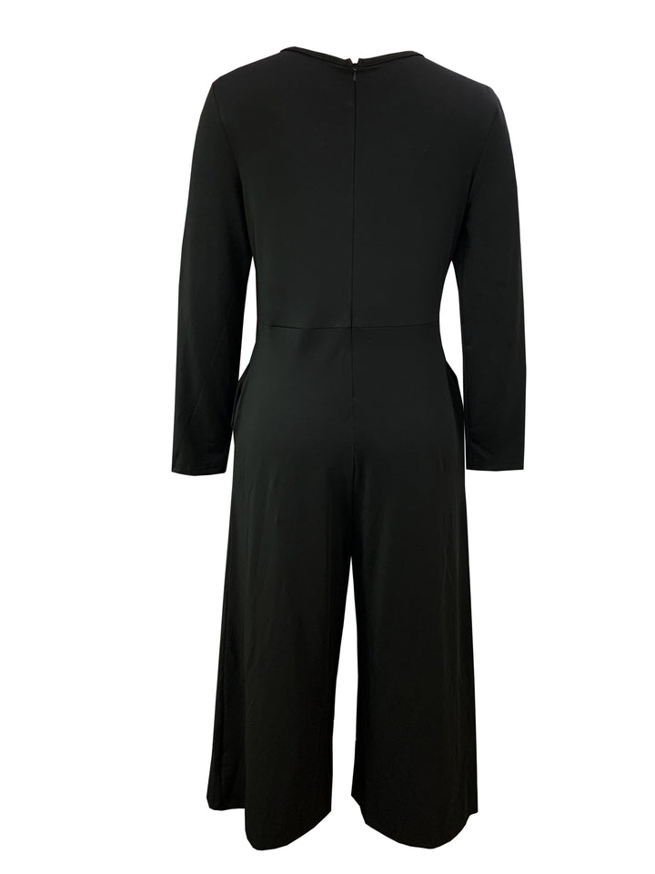 Solid Crew Neck Jumpsuit, Casual Long Sleeve Wide Leg Jumpsuit, Women's Clothing