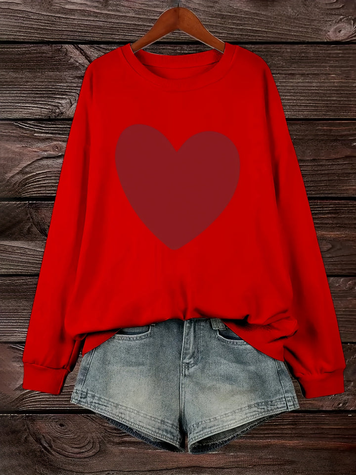Plus Size Heart Print Sweatshirt, Casual Long Sleeve Crew Neck Pullover Sweatshirt, Women's Plus Size Clothing