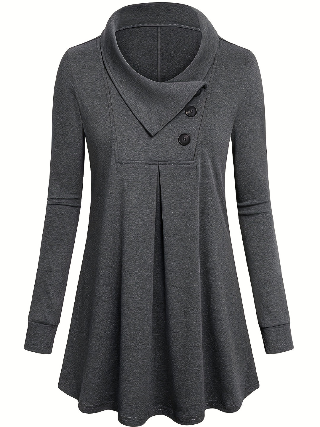 Solid Button Front Pleated Top, Casual Long Sleeve Top For Spring & Fall, Women's Clothing