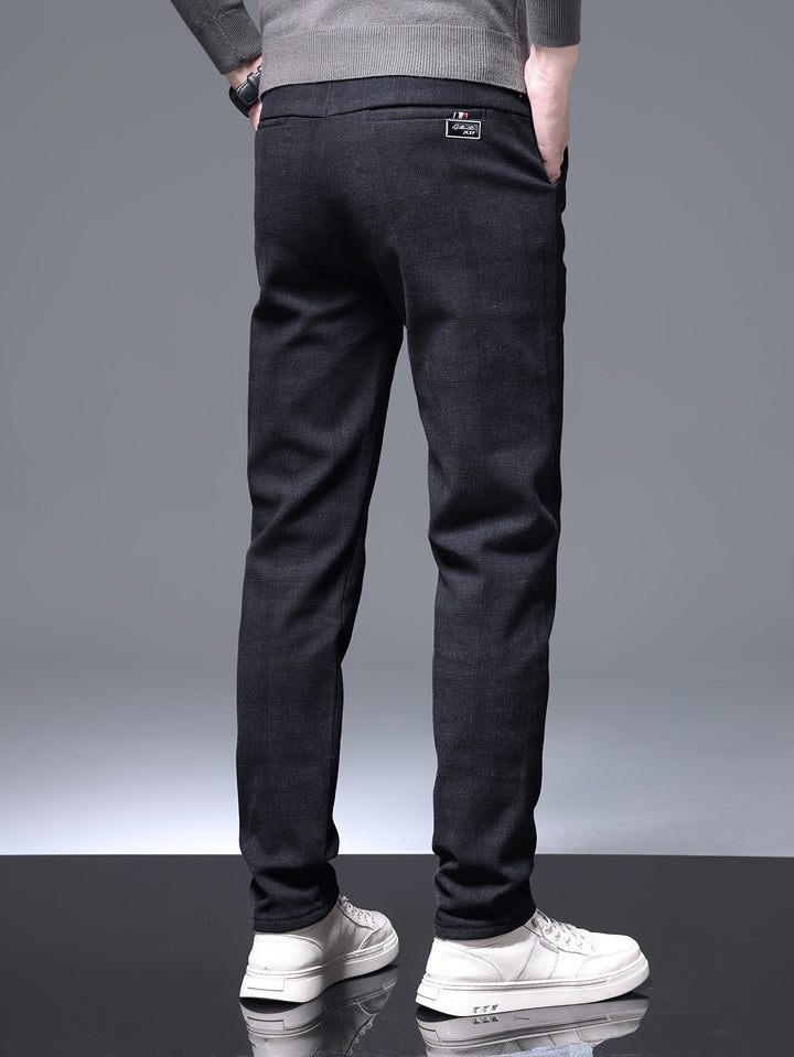 Retro Style Checkered Men's Casual Long Slim Fit Pants With Multi Pocket, Spring Fall Outdoor