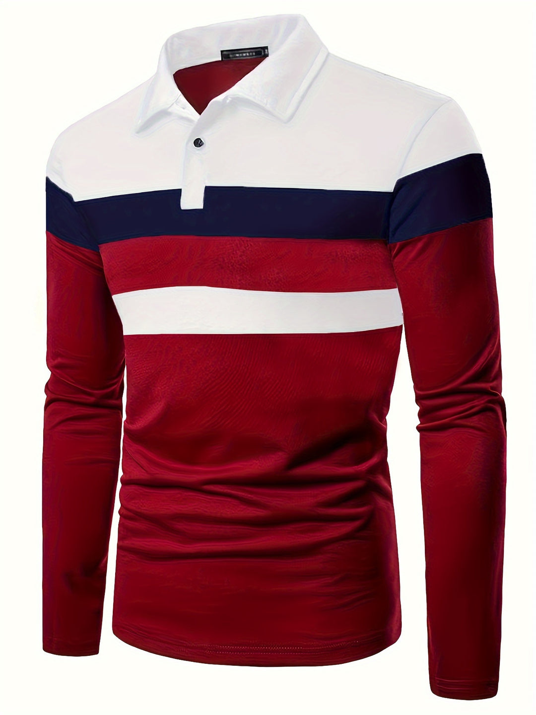 Mature Style Men's Color Block Casual Comfy Long Sleeve Golf Lapel Shirt, Spring Fall