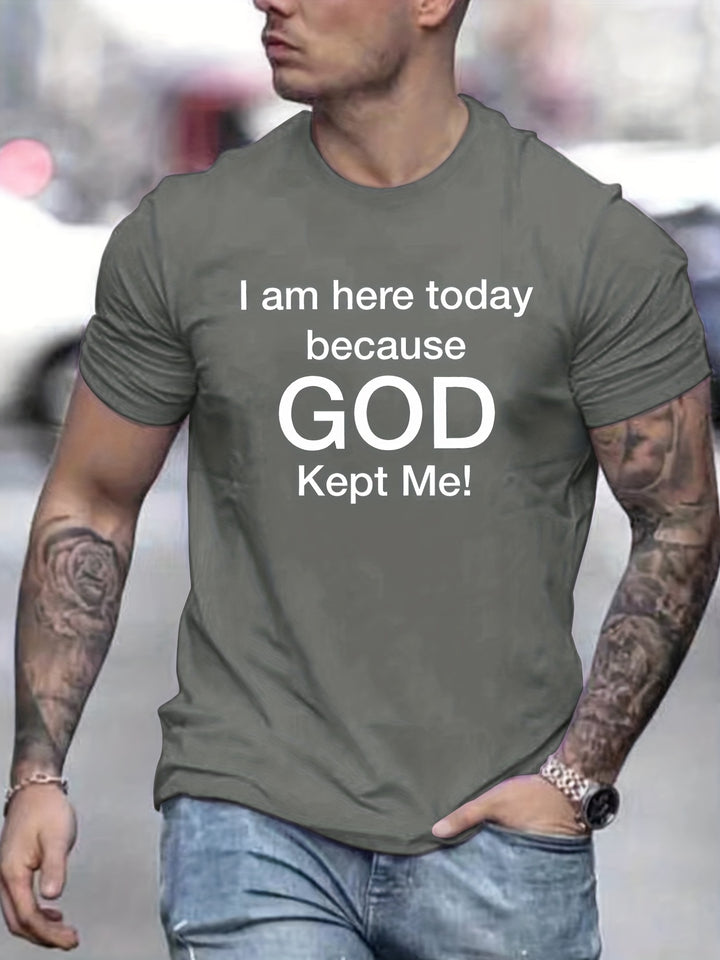 Tees For Men, 'God Kept Me' Print T Shirt, Casual Short Sleeve Tshirt For Summer Spring Fall, Tops As Gifts