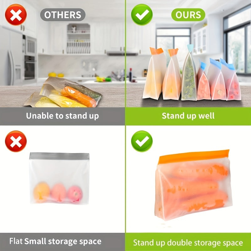 Reusable Silicone Food Storage Bag, Leak Proof And Reusable Freezer Bag, Travel/home Storage Bag -1 Reusable Gallon Bag/1 Reusable Sandwich Bag/1 Reusable Snack Bag (excluding Bisphenol A)