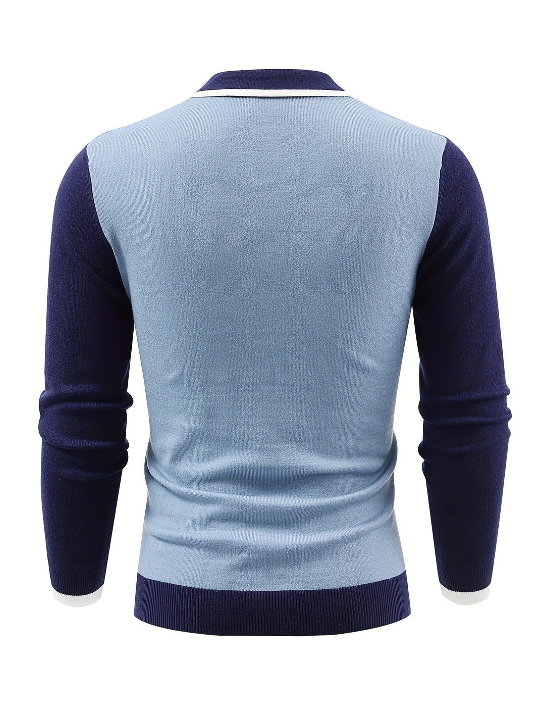 Striped Pattern Chic Knit Shirt, Men's Casual Lapel Slightly Stretch V-Neck Pullover Sweater For Men Winter Fall