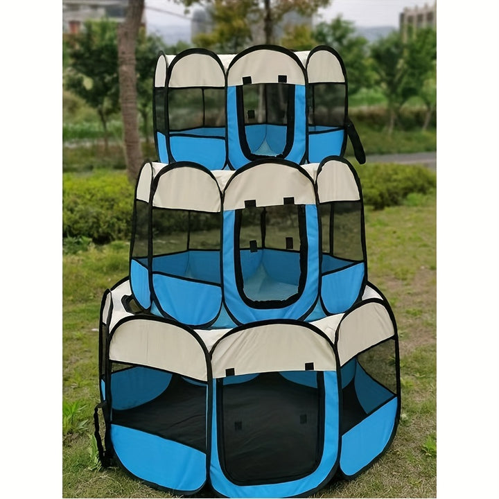 Foldable Pet Playpen with Removable Mesh Shade Cover - Indoor/Outdoor Exercise Kennel for Dogs, Cats, Puppies, and Kittens