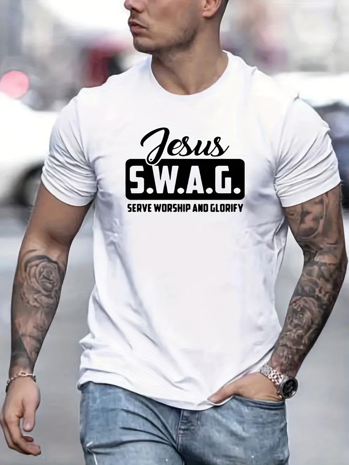 Tees For Men, 'Jesus Swag' Print T Shirt, Casual Short Sleeve Crew Neck Tshirt For Summer Spring Fall, Tops As Gifts