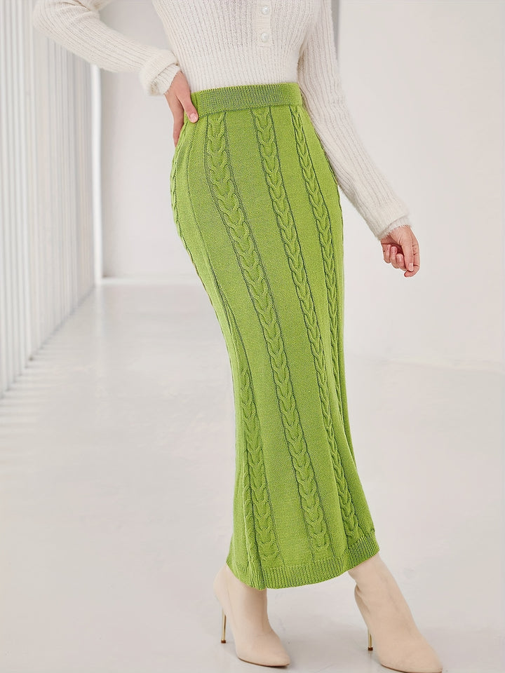 Solid Bodycon Rib Knit Skirt, Elegant Midi Skirt For Fall & Winter, Women's Clothing