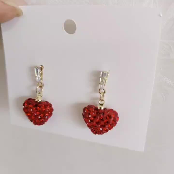 Red Love Earrings Big Red Heart-shaped Imitation Diamond Pendant Light Luxury High-end Earrings Christmas High-end Earrings Gift Jewelry For Women
