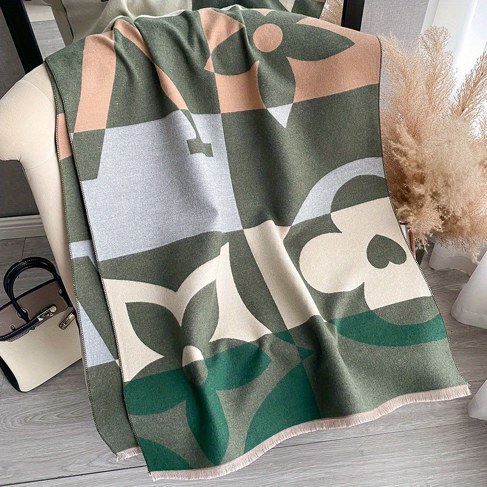 Stylish Jacquard Fringe Scarf Elegant Imitation Cashmere Warm Wrap Shawl Autumn Winter Thick Coldproof Unisex Scarf