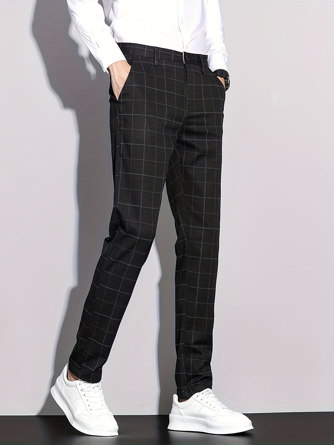 Men's Retro Plaid Slacks, Semi-formal Dress Pants For Business Banquet
