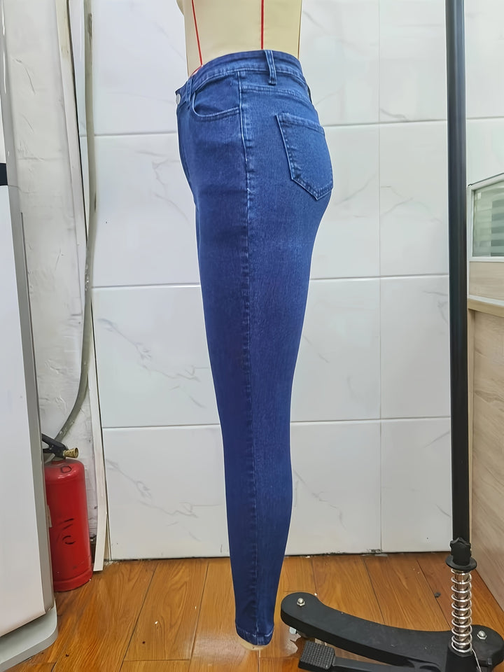 Blue High Stretch Skinny Jeans, Slim Fit Slant Pockets Versatile Tight Jeans, Women's Denim Jeans & Clothing