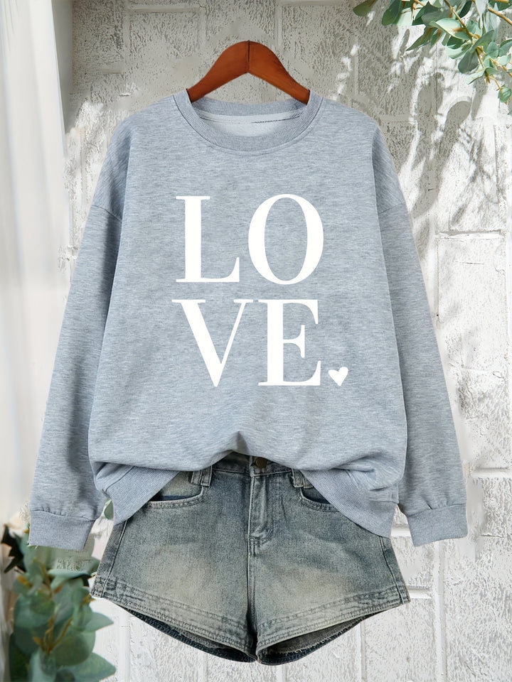 Plus Size LOVE Print Sweatshirt, Casual Long Sleeve Crew Neck Sweatshirt, Women's Plus Size Clothing