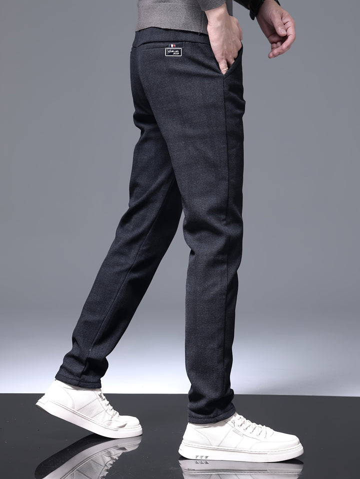 Retro Style Checkered Men's Casual Long Slim Fit Pants With Multi Pocket, Spring Fall Outdoor