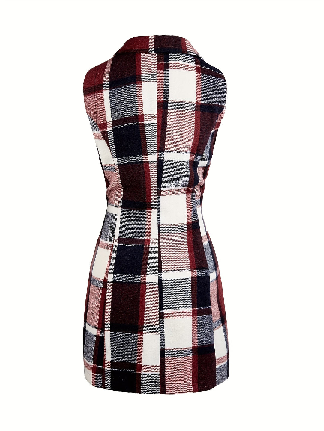 Plaid Sleeveless Lapel Blazer, Casual Single Breasted Outerwear, Women's Clothing