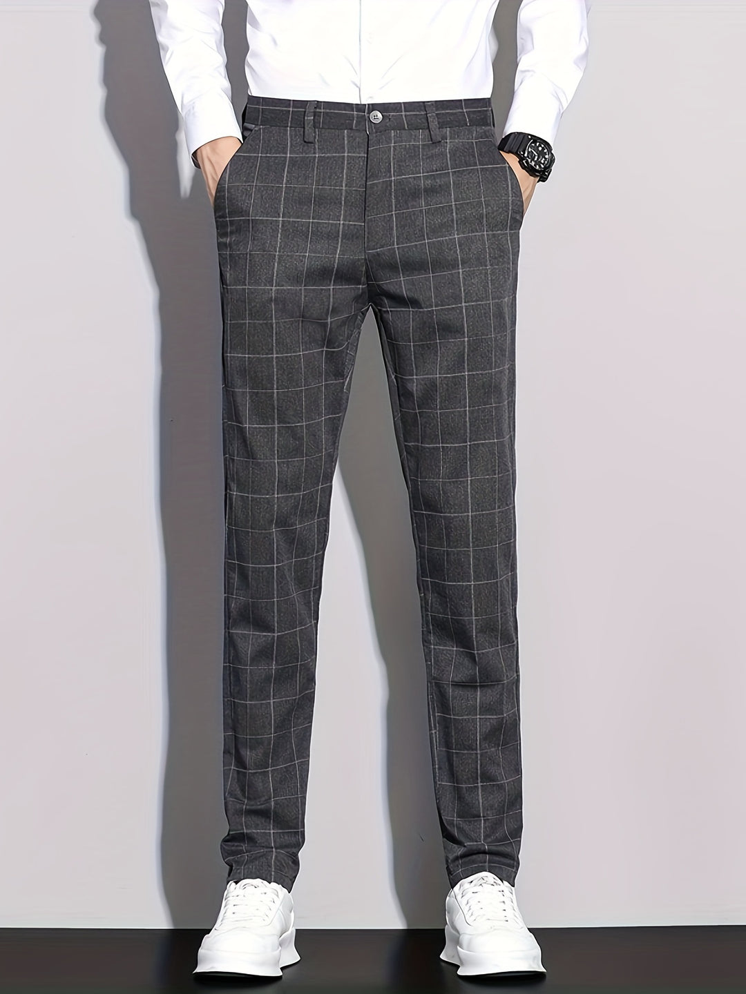Men's Retro Plaid Slacks, Semi-formal Dress Pants For Business Banquet
