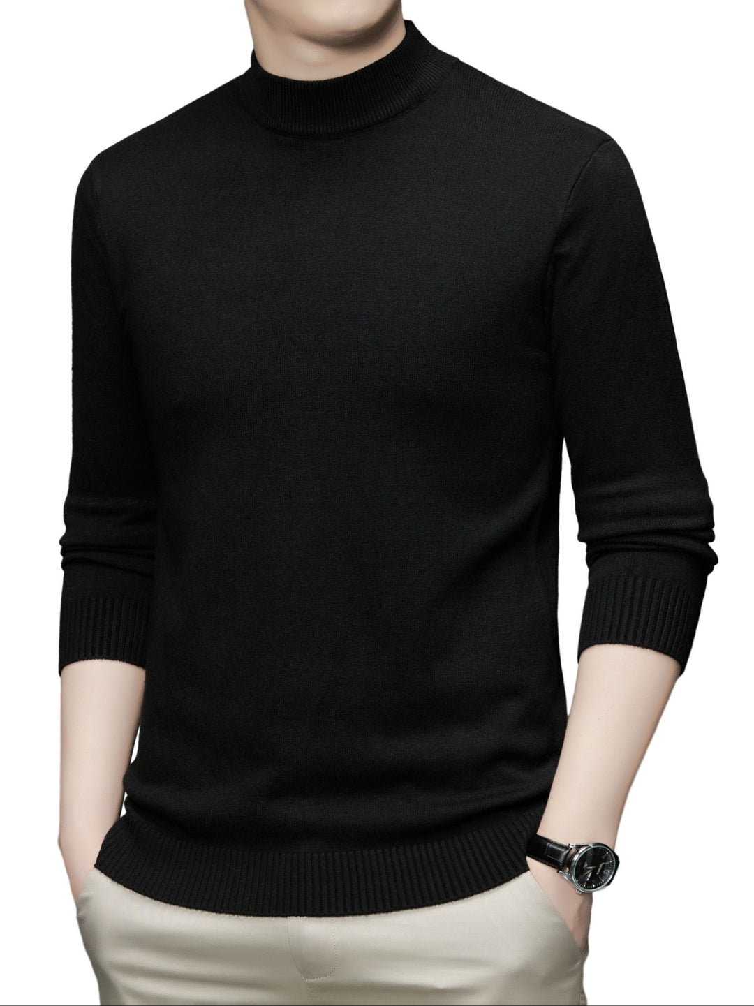 Men's Stylish Solid Knitted Pullover, Casual  Breathable Long Sleeve Turtle Neck Top For City Walk Street Hanging Outdoor Activities