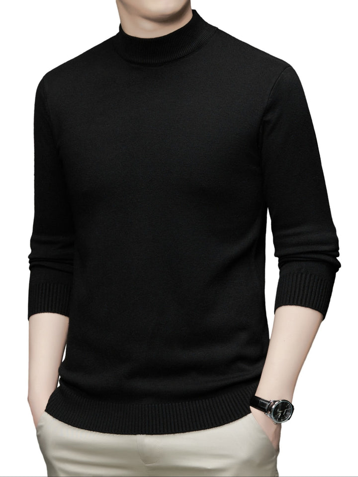 Men's Stylish Solid Knitted Pullover, Casual  Breathable Long Sleeve Turtle Neck Top For City Walk Street Hanging Outdoor Activities