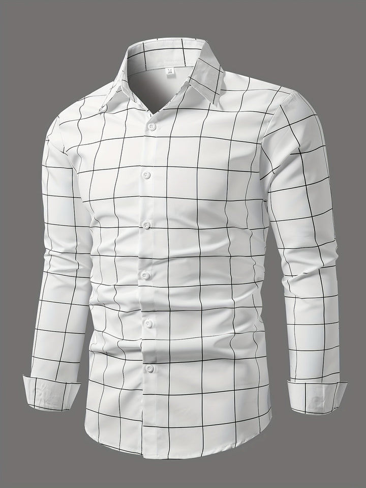 Simple Stripe And Plaid Pattern, Men's Casual Daily Long Sleeve Lapel Shirt For Spring Fall