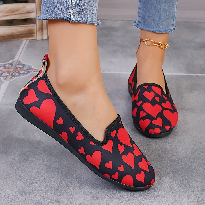 Women's Love Pattern Flat Shoes, Valentine's Day Soft Sole Slip On Shoes, Casual All-Match Daily Flats