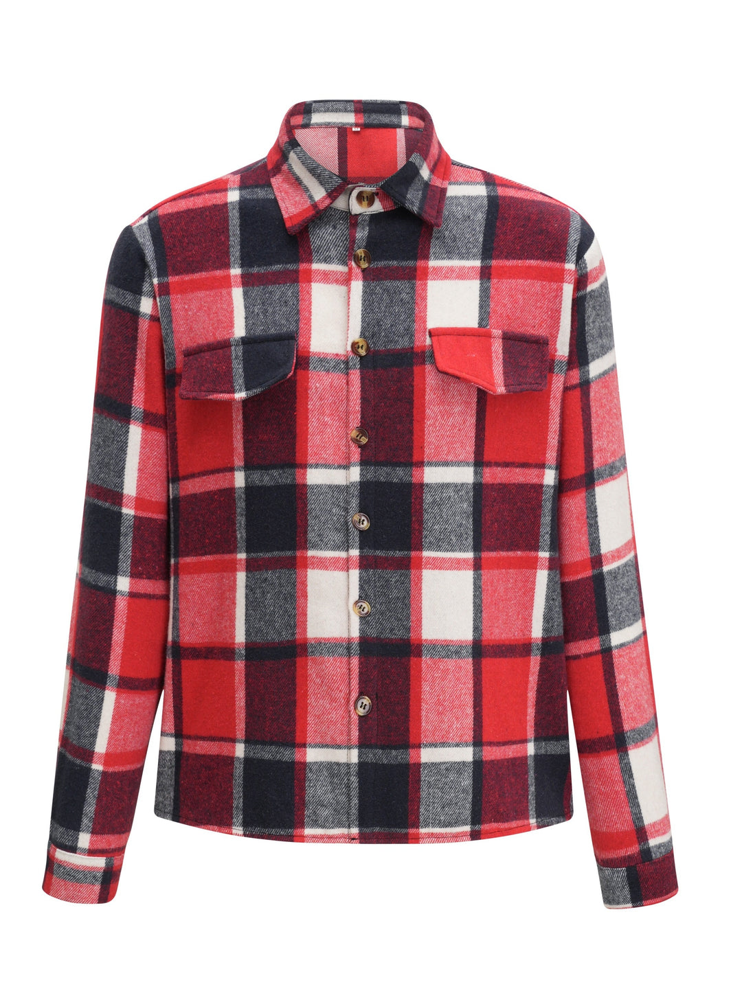 Retro Plaid Pattern Men's Casual Long Sleeve Lapel Shirt Jacket With Pocket Design, Fall Winter Outwear For Men