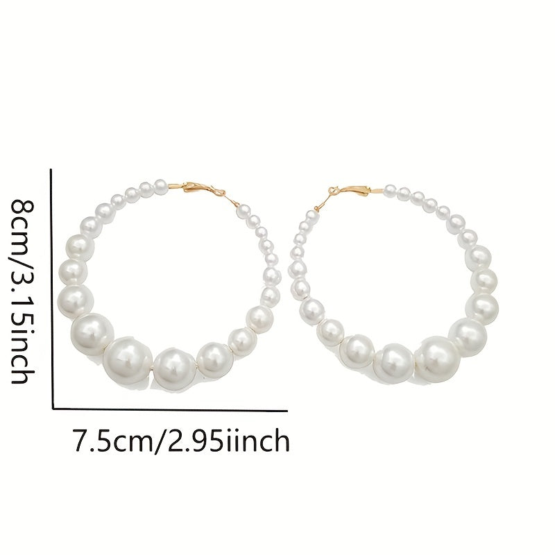 Full Faux Pearl Decor Hoop Earrings Elegant Classic Style Delicate Gift For Women Girls Daily Casual