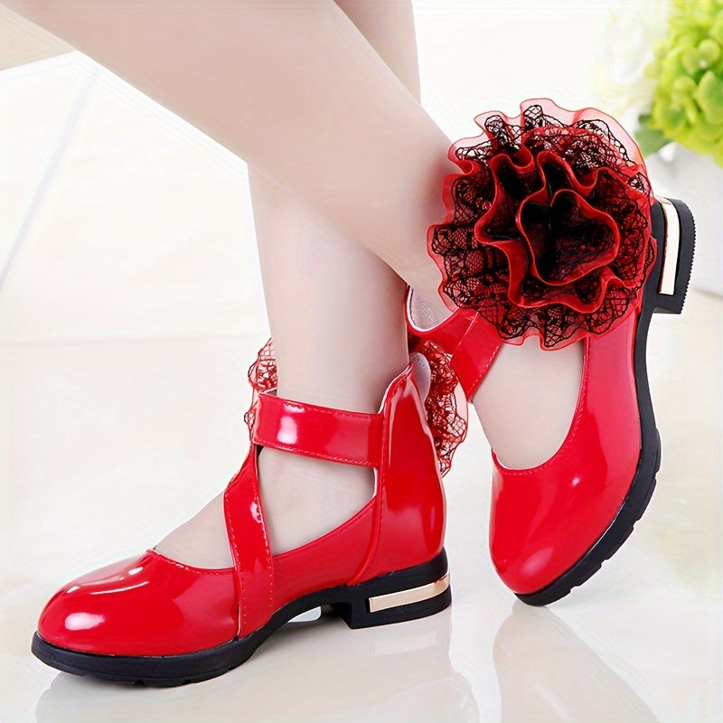 Trendy Elegant Flower Mary Jane Shoes For Girls, Breathable Anti-slip Dress Shoes For Performance Party, Spring And Summer