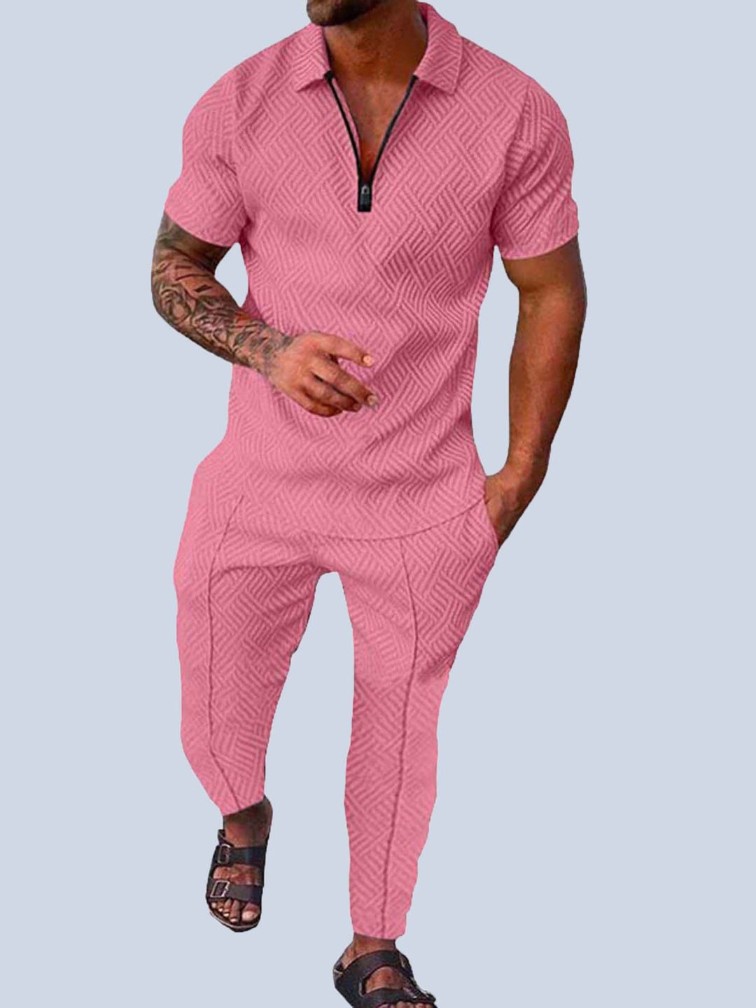 Men's 2Pcs Outfits Top & Pants Set, Casual Short Sleeve Shirt And Tapered Pants Set, Men's Clothing