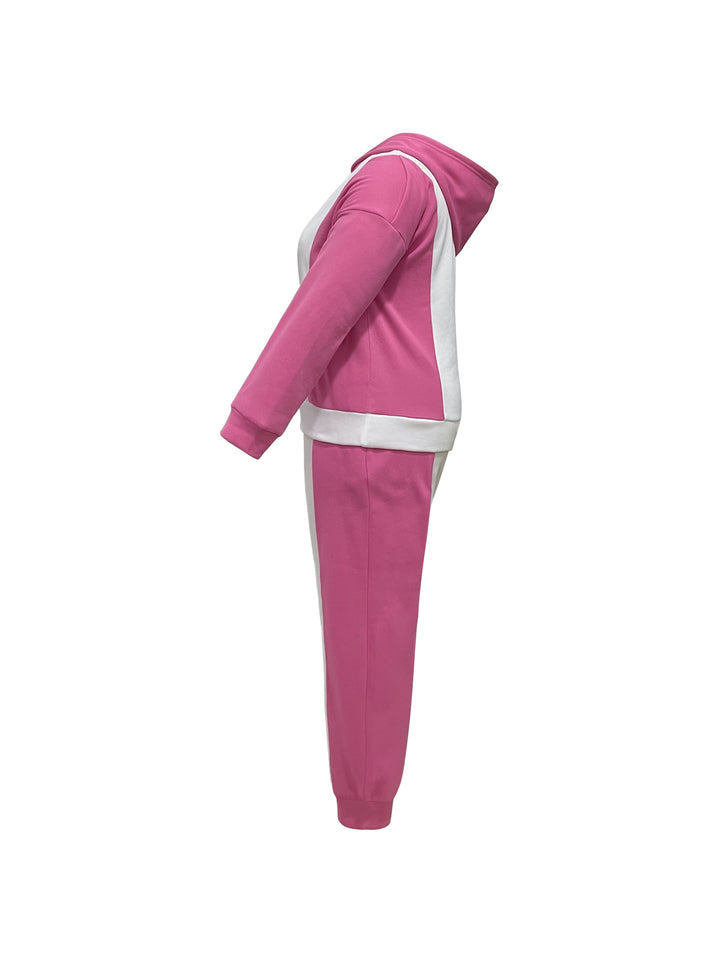 Women's Casual Outfits Set, Plus Size Colorblock Raglan Sleeve Hoodie & Joggers Outfits 2 Piece Set