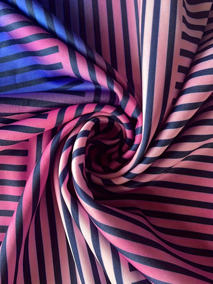 Unleash Your Style: Plus Size Colorful Stripe Print Two-Piece Set for Women