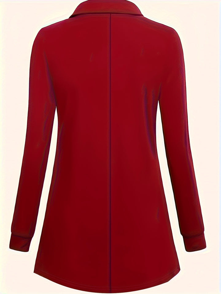 Solid Button Front Pleated Top, Casual Long Sleeve Top For Spring & Fall, Women's Clothing