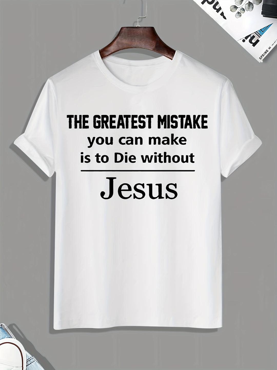 The Greatest Mistake You Can Make Is To Die Without Jesus Letter Print Men's Casual Short Sleeve Crew Neck T-shirt, Fashion Graphic Tee Loungewear Pajamas Top Summer Men's Home Clothes