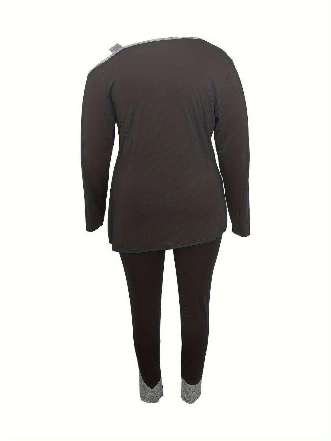 Plus Size Casual Outfits Set, Women's Plus Sequin Tape Cold One Shoulder Asymmetrical Hem Top & Pants Outfits 2 Piece Set