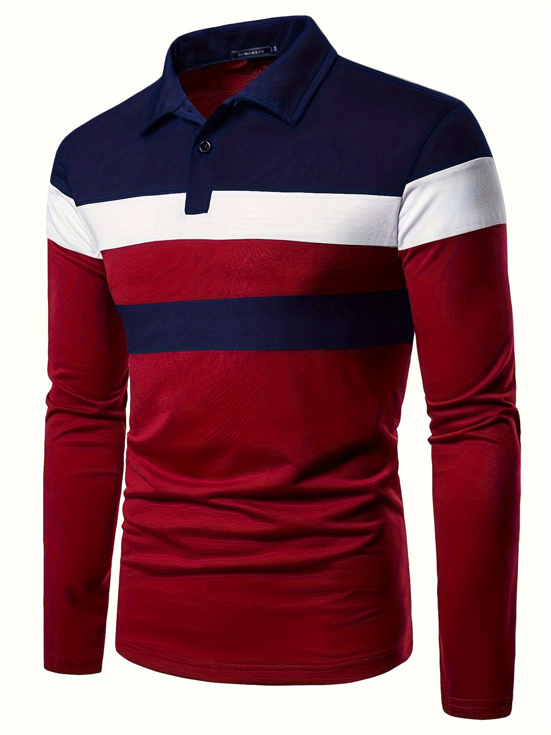 Mature Style Men's Color Block Casual Comfy Long Sleeve Golf Lapel Shirt, Spring Fall