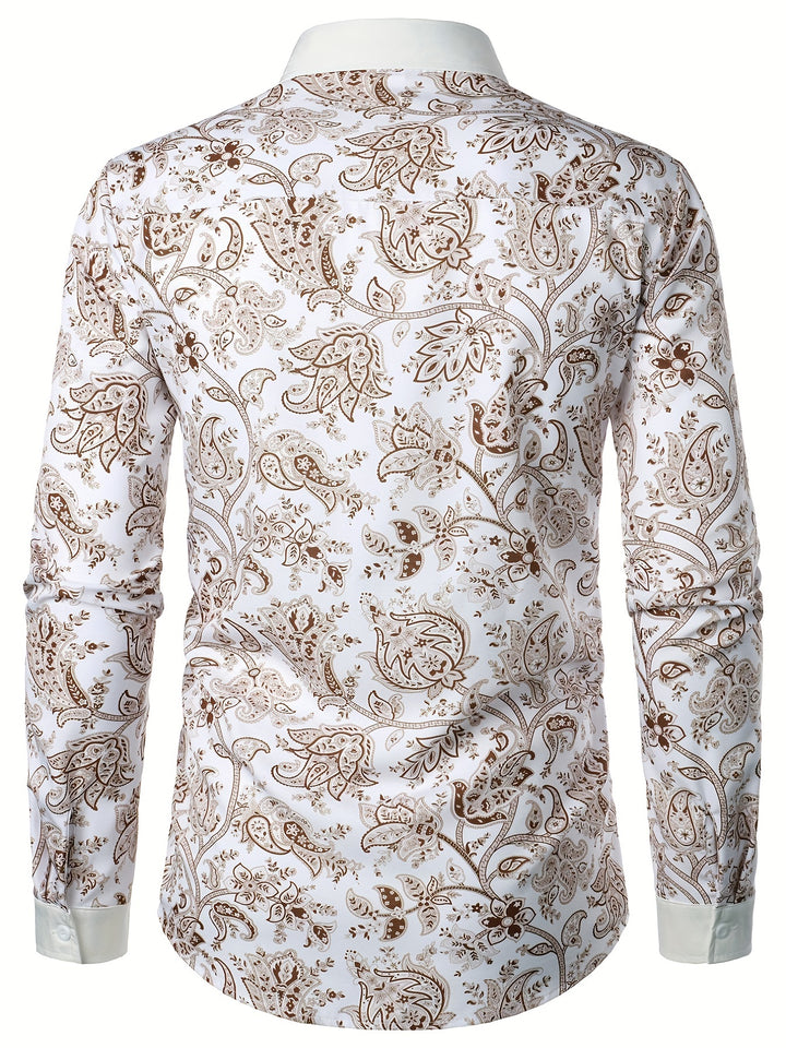Men's Shirt Top Turn-Down Collar Long Sleeves Shirt Closure Regular Fit Paisley Male Casual Shirt For Daily
