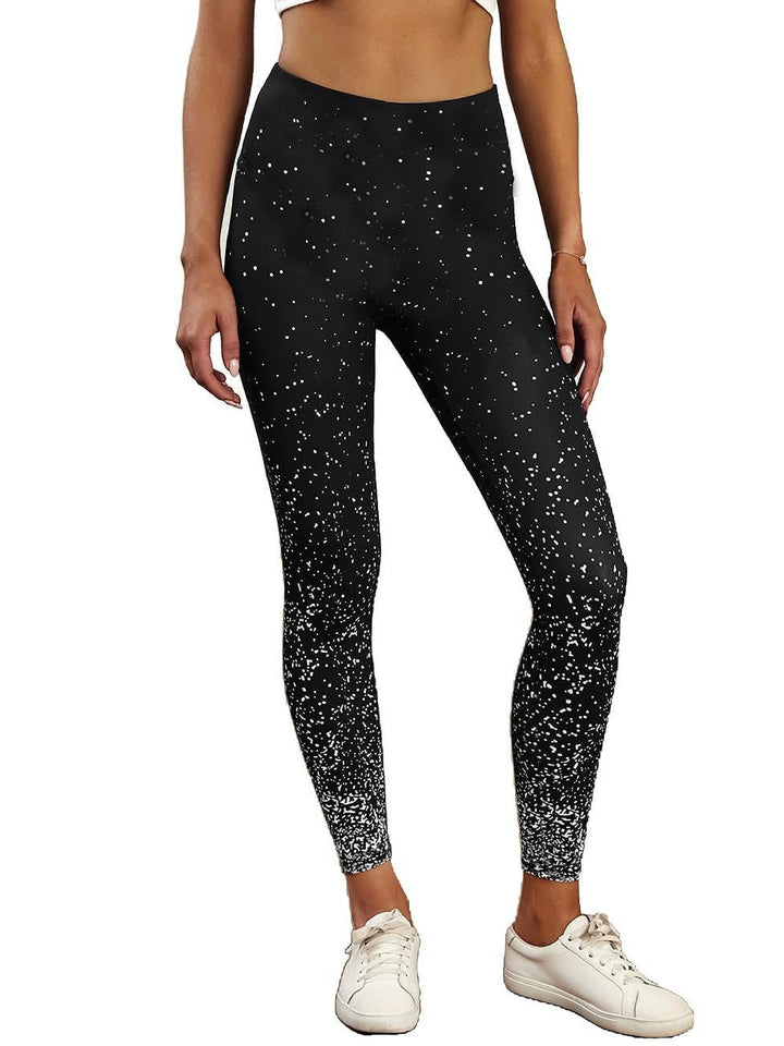 Plus Size Casual Leggings, Women's Plus Glitter Elastic High Rise High Stretch Leggings