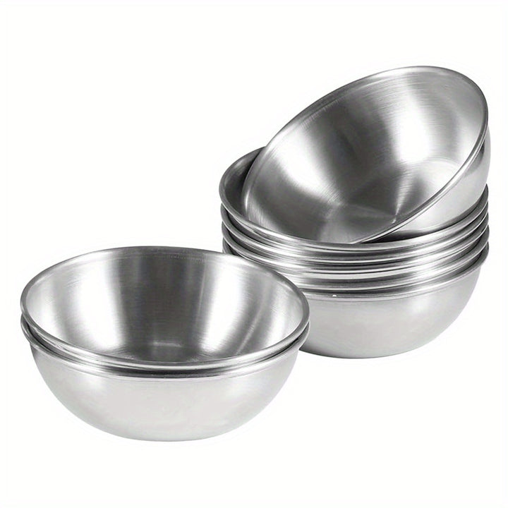 8pcs 3.2inch Stainless Steel Sauce Dishes Mini Individual Saucers Bowl Round Seasoning Dishes Sushi Dipping Bowl Appetizer Plates, Slivery