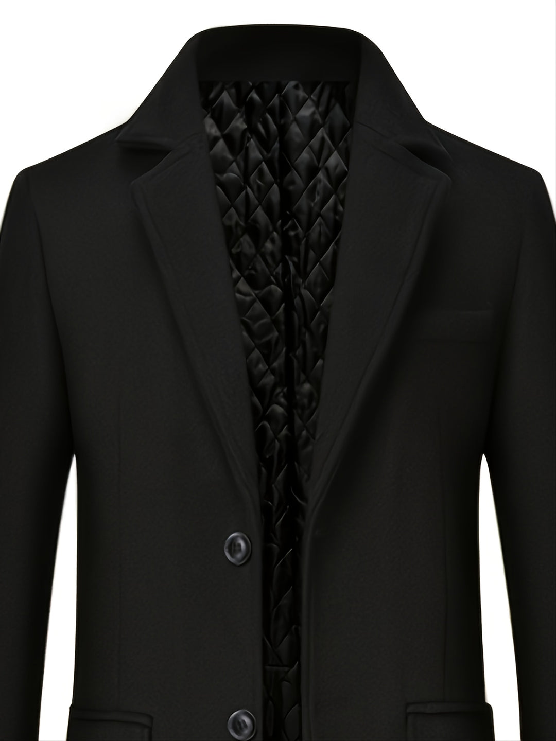 Men's Mid Length Lapel Solid Color Wool Coat, Winter Warm Soft Outdoor Windbreaker Jacket