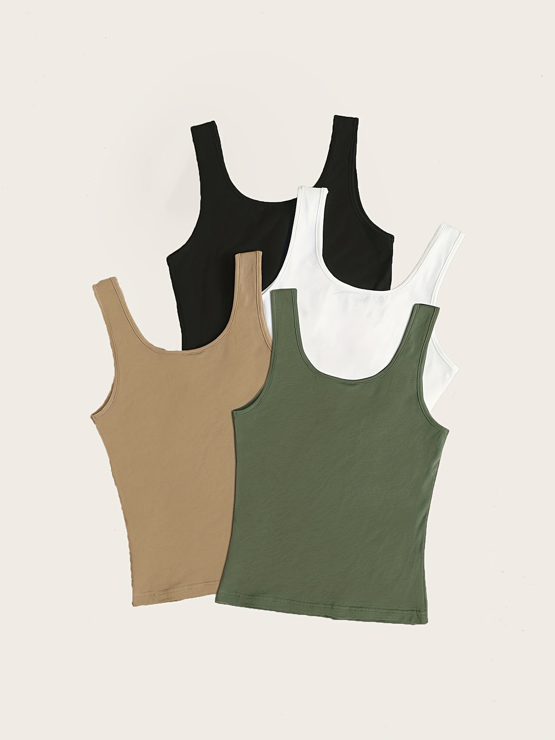 Solid Versatile Tank Top 4 Pack, Casual Crew Neck Summer Sleeveless Top, Women's Clothing