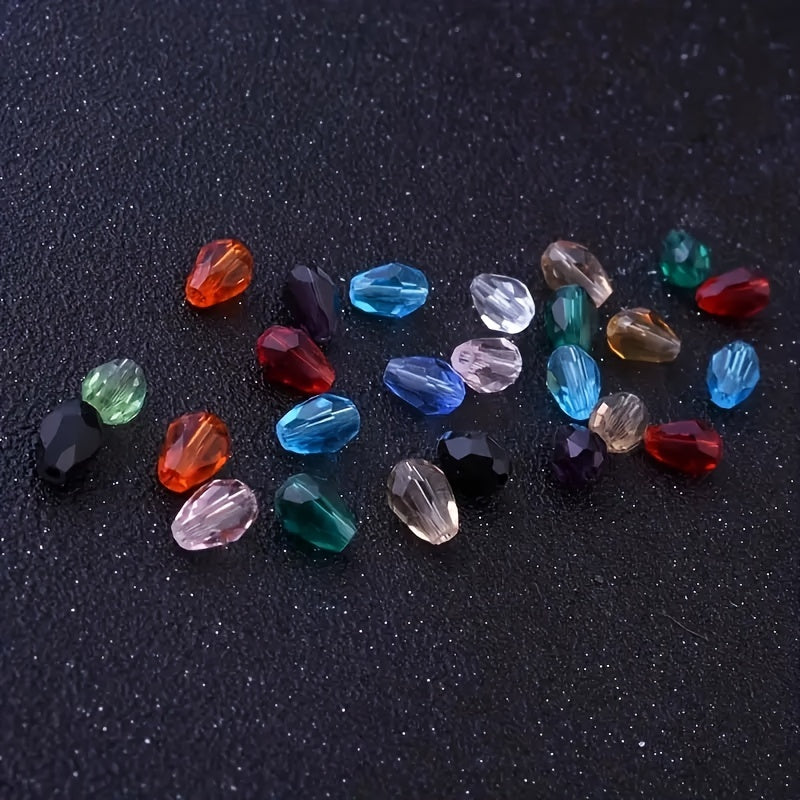 70pcs 6*8mm Transparent Colorful Teardrop Shape Imitation Crystal Loose Beads Faceted Spacer Beads Charms For Bracelet Necklace DIY Crafting Jewelry Accessory Making Supplies